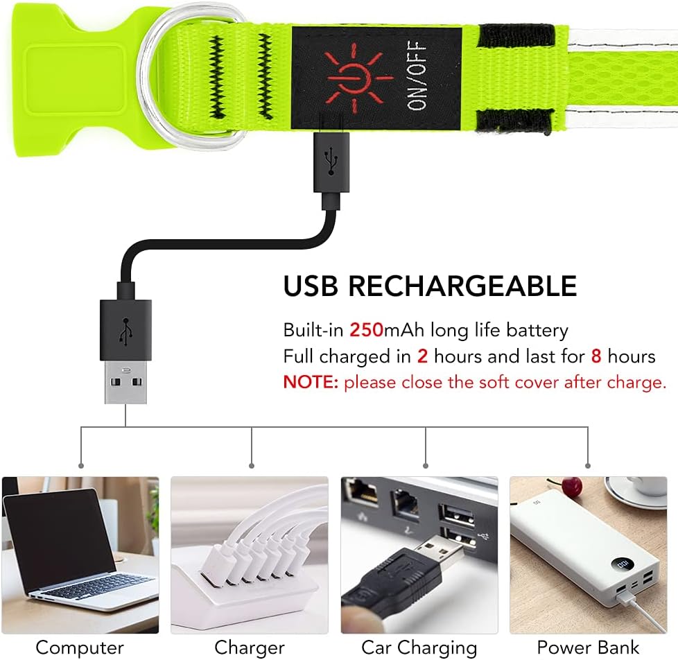 USB Rechargeable LED Puppy Collar Super Bright Adjustable Glowing Dog Lights