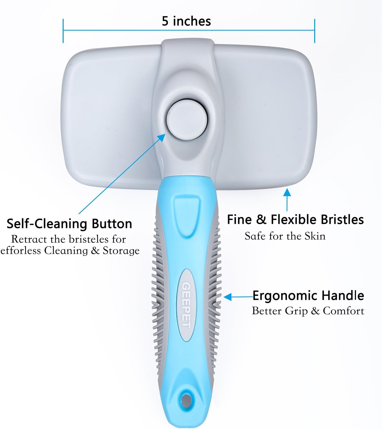 Self Cleaning Slicker Brush for Dogs and Cats - Easy to Clean Pet Grooming Brush Removes Mats and Loose Hair with Minimal Effort and Comfort - Suitable for Long or Short Hair (Medium-Large)