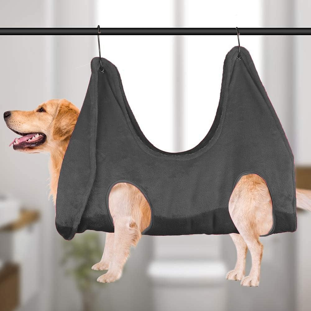Dog/Cat Harness Hammock Helper for Grooming, Dog Nail Trimming Restraints Bag, Pet Grooming Bathing Supplies M Grey