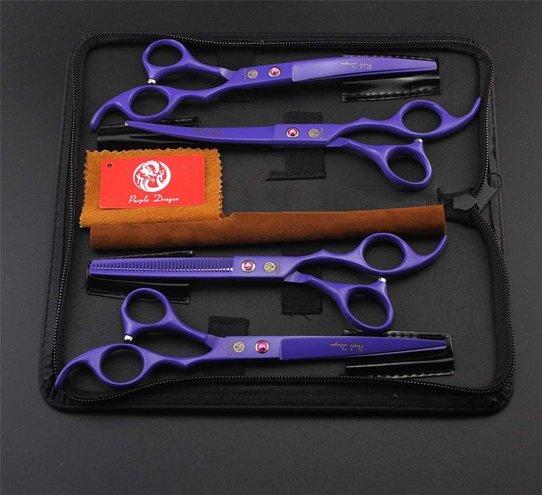 Professional 7.0 Inch 4PCS Pet Grooming Scissors Kit Japan Premium Steel Straight & Curved & Thinning Blade Dog Hair Cutting Shears Set with Case