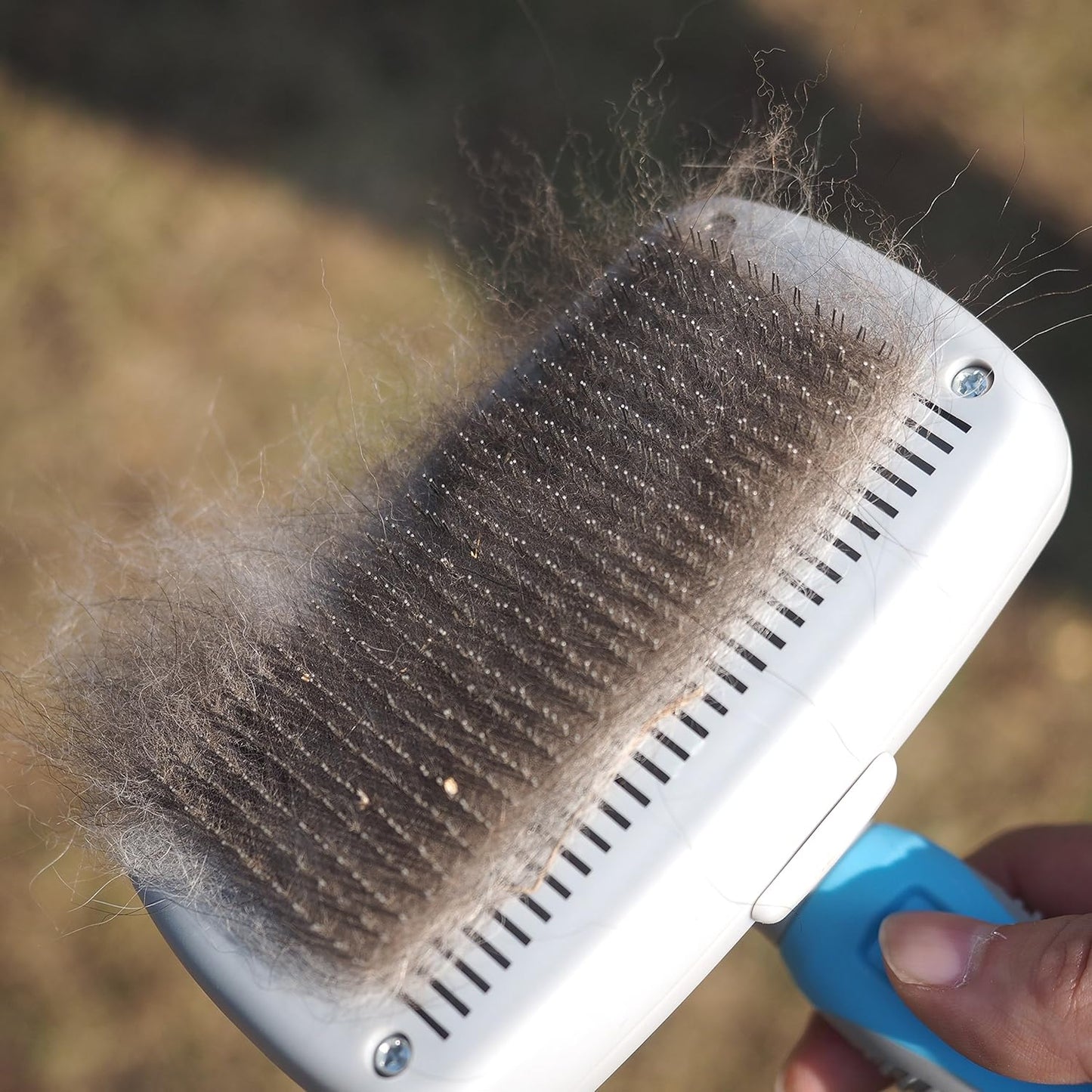 Self Cleaning Slicker Brush for Dogs and Cats - Easy to Clean Pet Grooming Brush Removes Mats and Loose Hair with Minimal Effort and Comfort - Suitable for Long or Short Hair (Medium-Large)