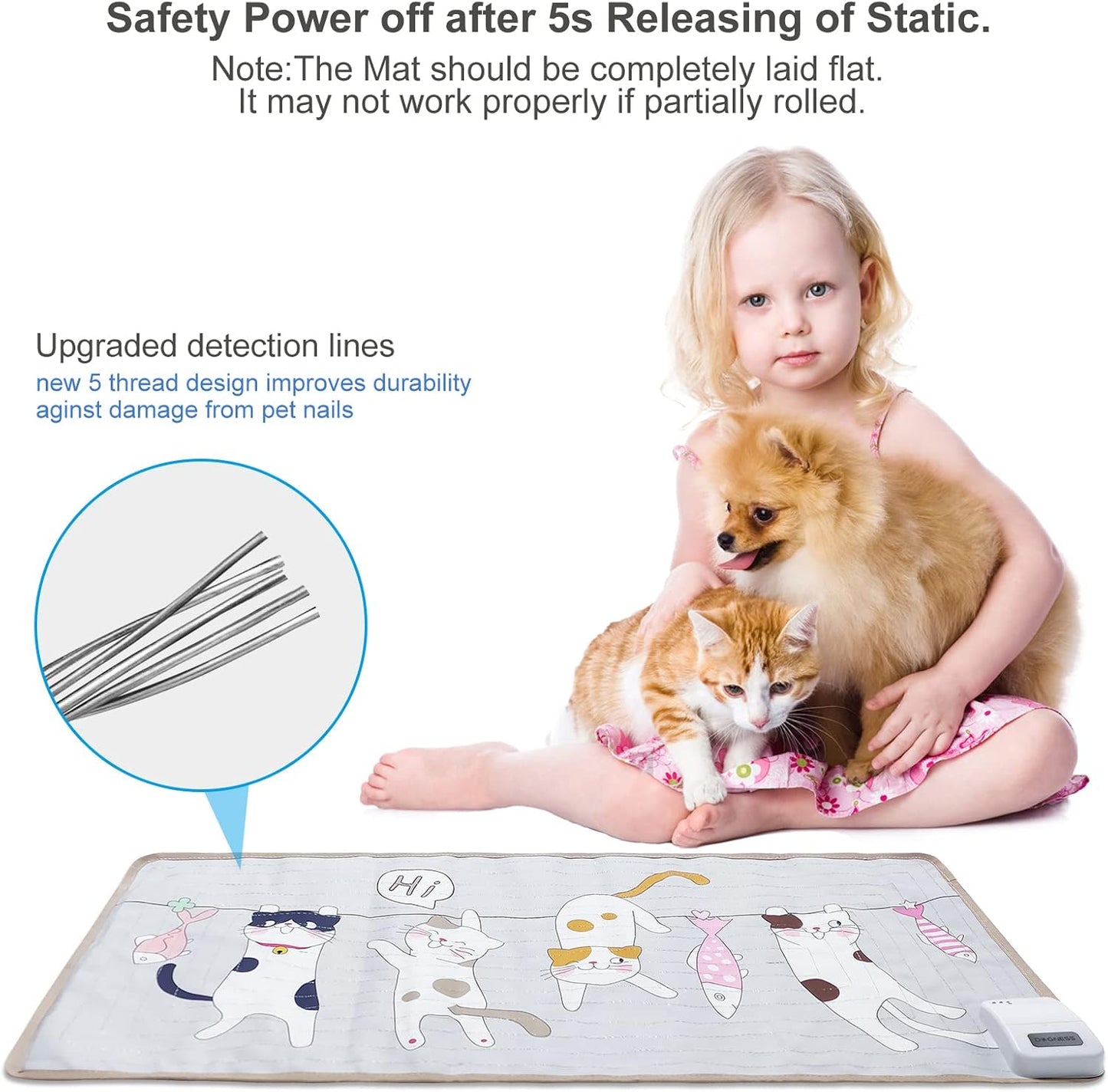 Shock Training Mat for Cats and Dogs, 31.5” X 15” Electric Polyester Printed Pet Repellent Mat, Touch Sensitive Pad for Indoor, Keeps Pets off Couch, Sofa, Counter-Cat Pattern