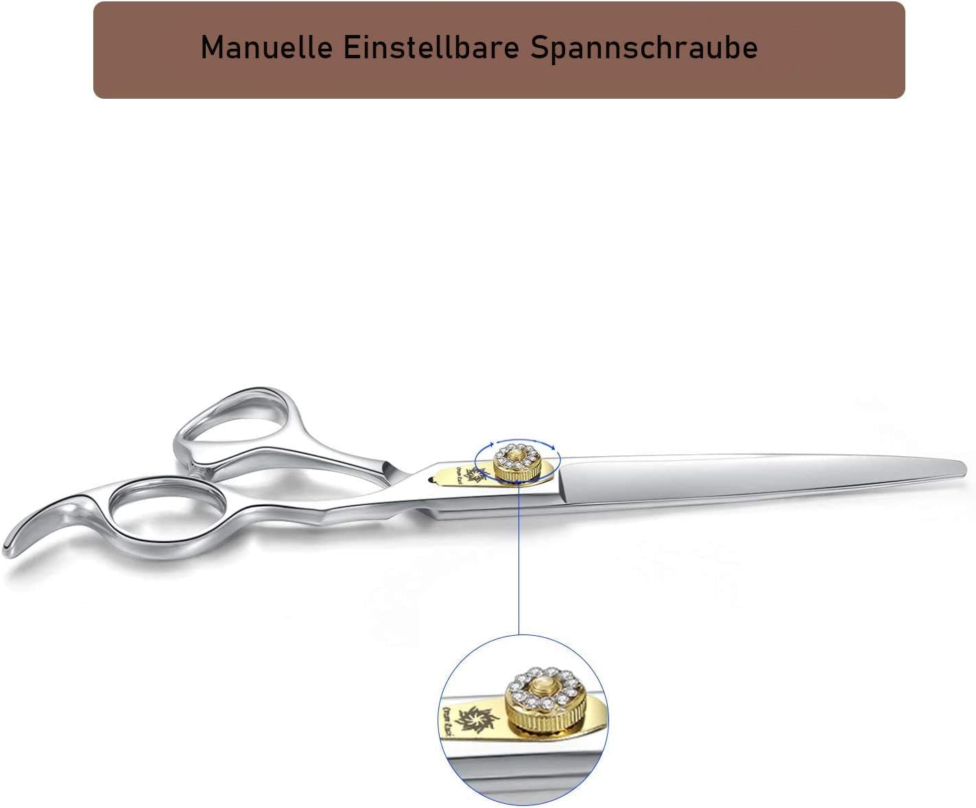 Professional Dog Grooming Straight, Curved, Thinning/Blending/Chunking Scissors Kit, JP-440C Stainless Steel Pet Cat Hair Cutting/Trimming Shears (7 Inch-Straight Scissors)