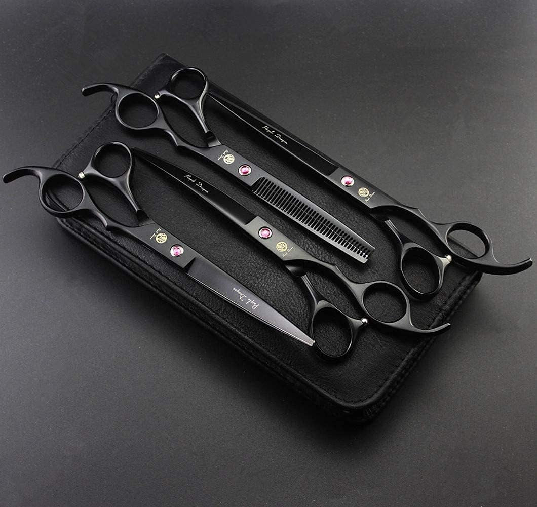 Professional 7.0 Inch 4PCS Pet Grooming Scissors Kit Japan Premium Steel Straight, Curved & Thinning Blade Dog Hair Cutting Shears Set with Case