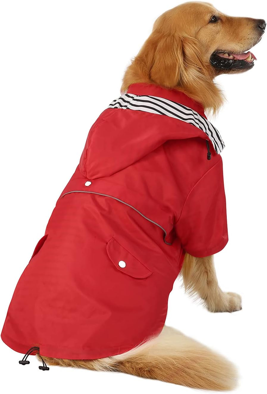 Dog Raincoat Double Layer Zip Rain Jacket with Hood for Small to Large Dogs Red - XL