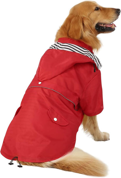 Dog Raincoat Double Layer Zip Rain Jacket with Hood for Small to Large Dogs Red - XL