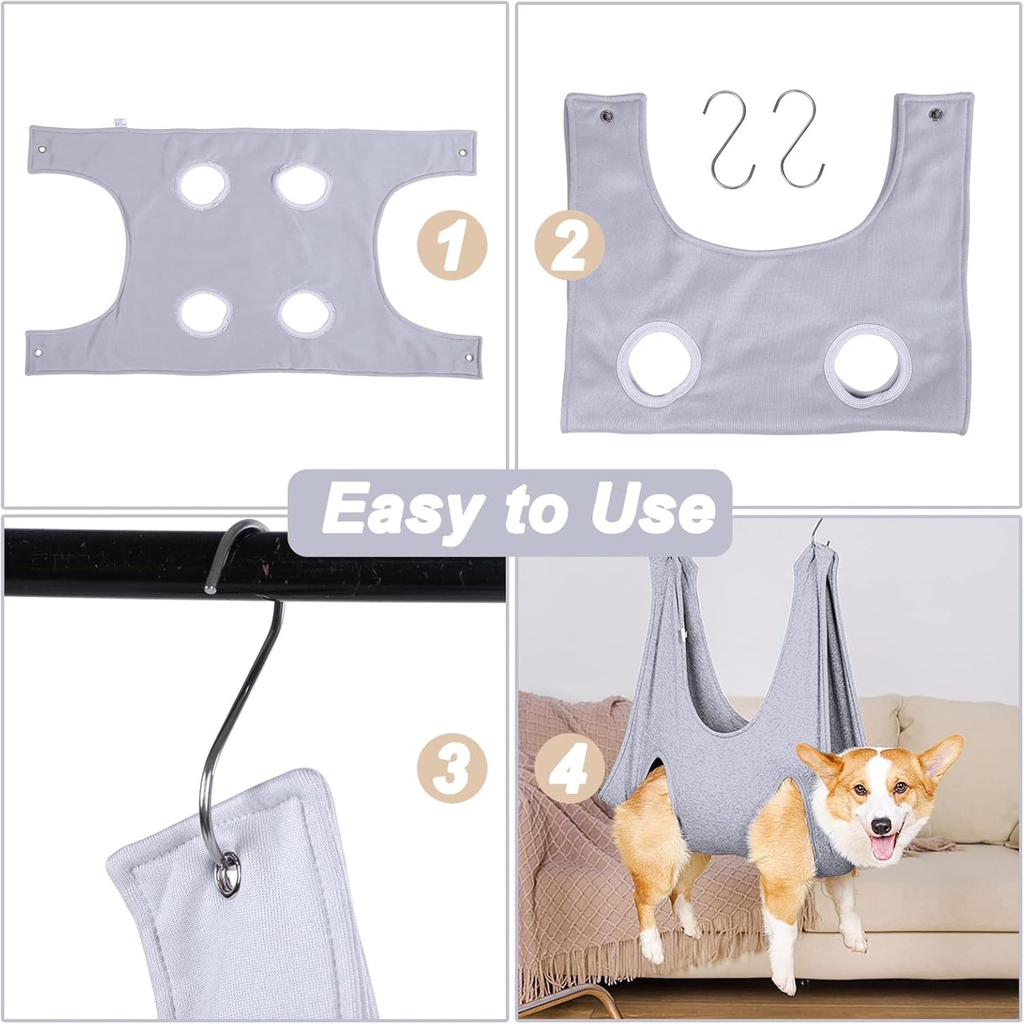 Pet Grooming Hammock,Pet Nail Clip Bag for Grooming,Bathing,Nail Cutting and Ear Removal,Dog Cat Hammock for Small Medium Dogs Cats Indoor,Pet Grooming Bag with Hangers and Fixing Pets(13.7Inch)