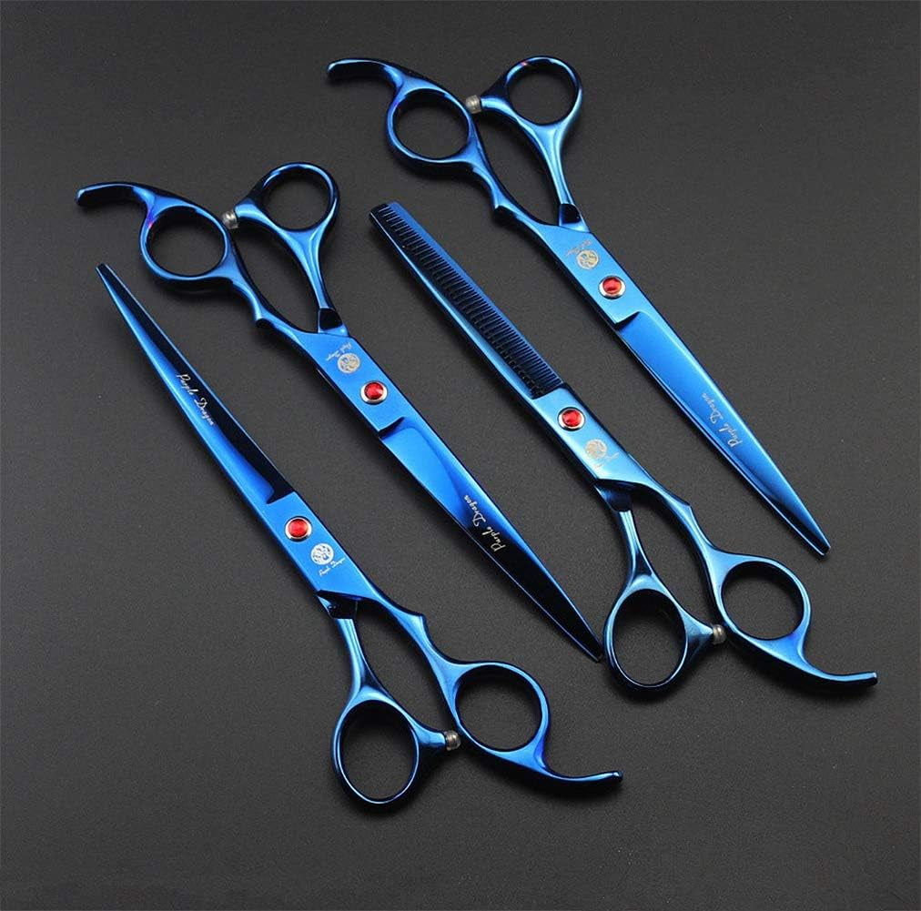 Professional 7.0 Inch 4PCS Pet Grooming Scissors Kit Japan Premium Steel Straight & Curved & Thinning Blade Dog Hair Cutting Shears Set with Case