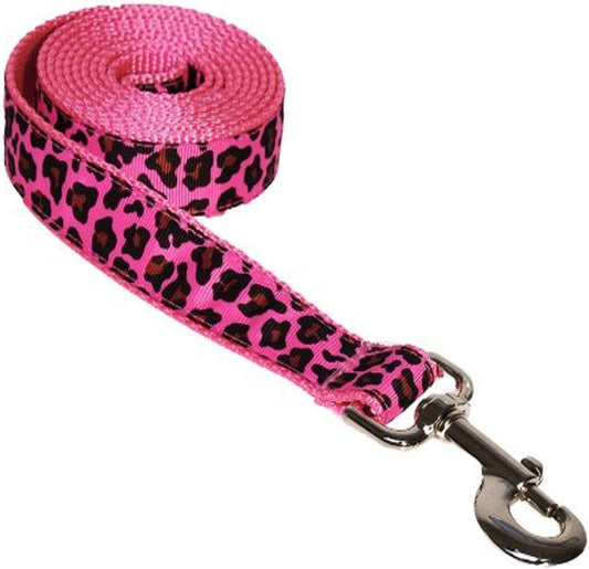 Large Pink Leopard Dog Leash: 1" Wide, 6Ft Length - Made in USA.