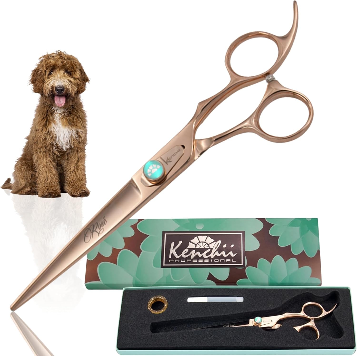 Rose Dog Grooming Scissors, 7 Inch Straight Shears, Dog Scissors for Grooming, Ergonomic Design for Comfort and Precision, Heavy Duty, Durable and Sharp