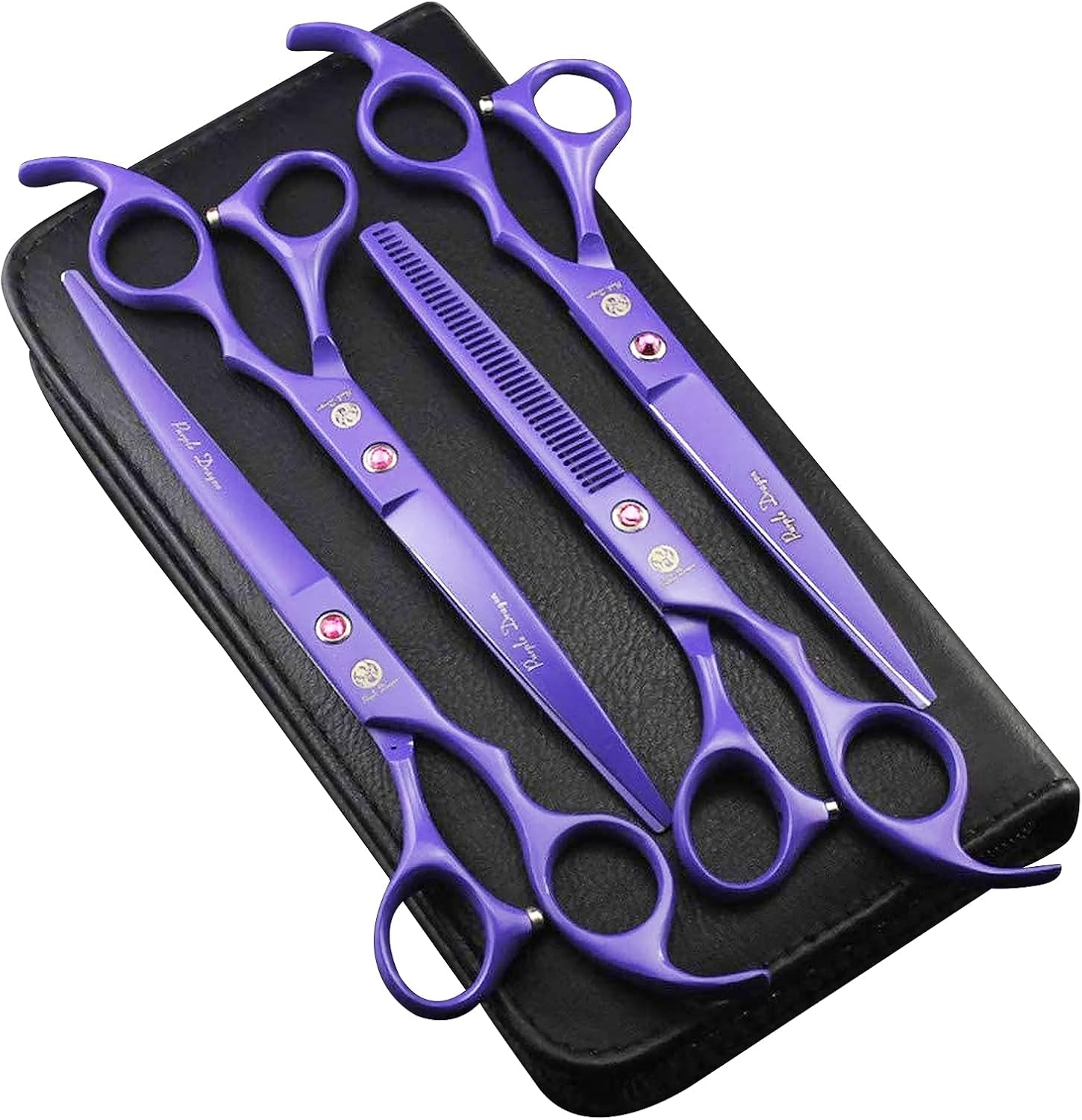 Professional 7.0 Inch 4PCS Pet Grooming Scissors Kit Japan Premium Steel Straight & Curved & Thinning Blade Dog Hair Cutting Shears Set with Case