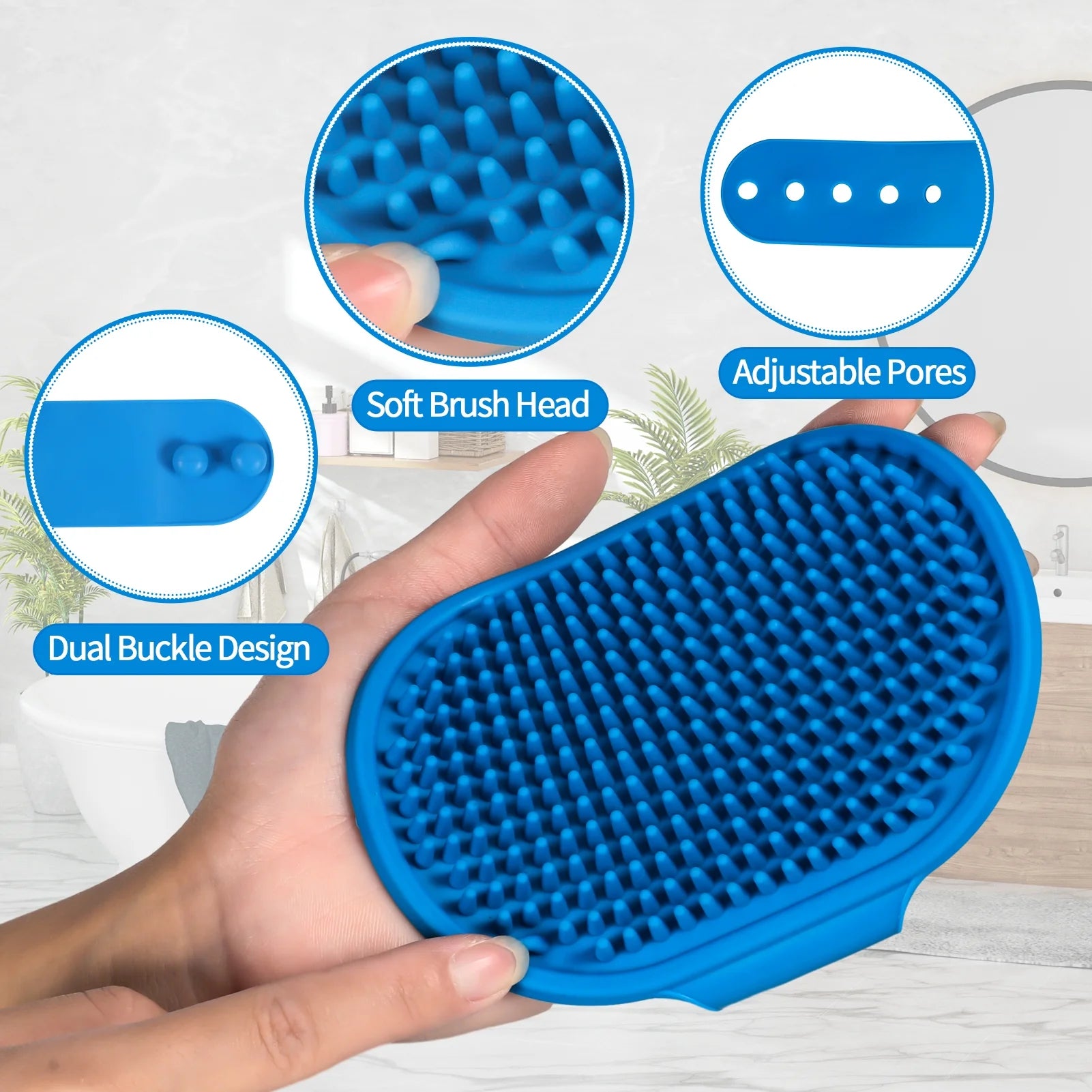 3Pcs Dog Bath Scrubber, Pet Massage Grooming Shower Silicone Brush, Washing Brush Scrubber with Adjustable Ring Handle, Dog Shampoo Brush for Short Long Haired Dogs Cats