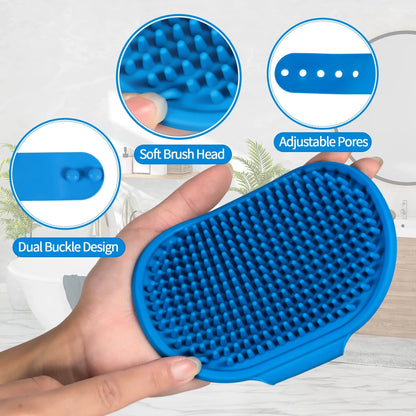 3Pcs Dog Bath Scrubber, Pet Massage Grooming Shower Silicone Brush, Washing Brush Scrubber with Adjustable Ring Handle, Dog Shampoo Brush for Short Long Haired Dogs Cats