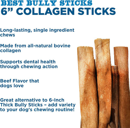 6 Inch Natural Collagen Sticks for Dogs 