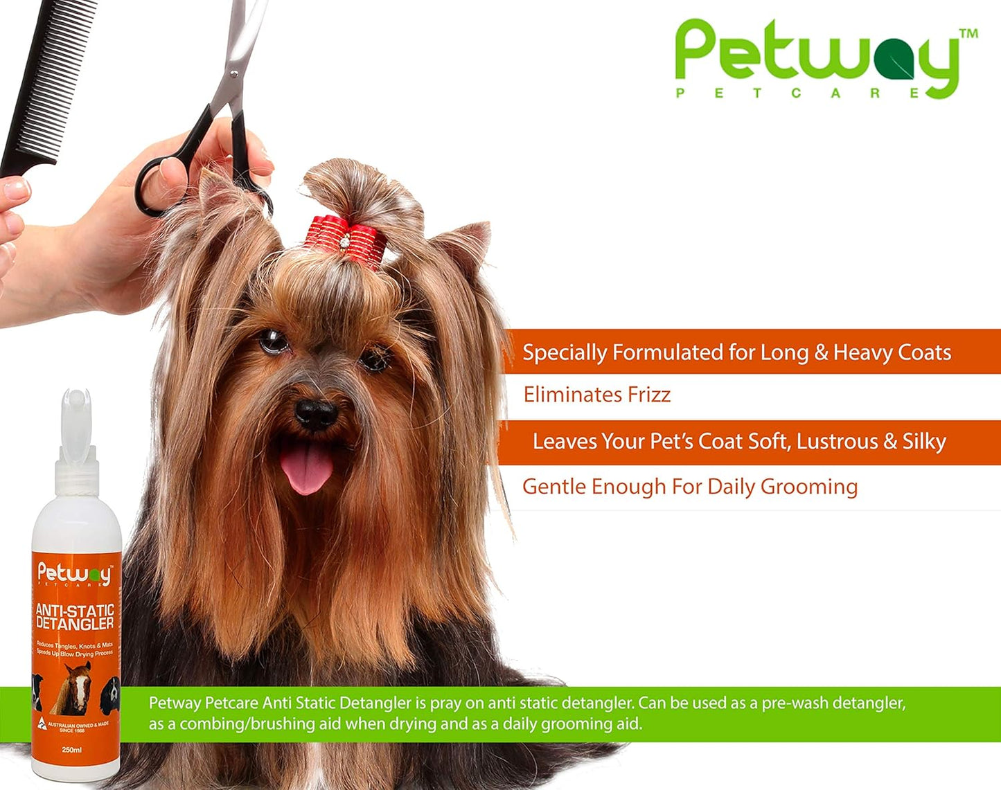 Petcare Anti-Static Detangler Spray –Dematting Spray for Dogs and Cats, Pet Detangling Anti-Static Spray, Free of Phosphates, Parabens & Enzymes – Tangle Remover, Daily Grooming Aid - 8.45 Oz