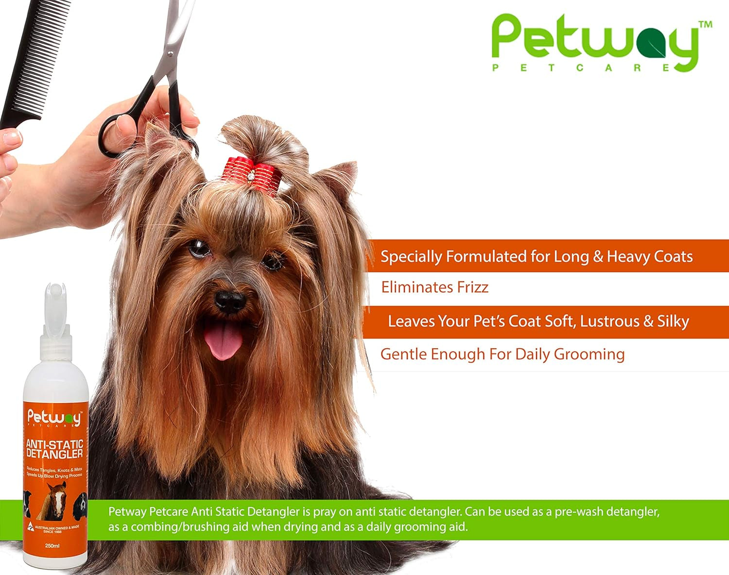 Petcare Anti-Static Detangler Spray –Dematting Spray for Dogs and Cats, Pet Detangling Anti-Static Spray, Free of Phosphates, Parabens & Enzymes – Tangle Remover, Daily Grooming Aid - 8.45 Oz