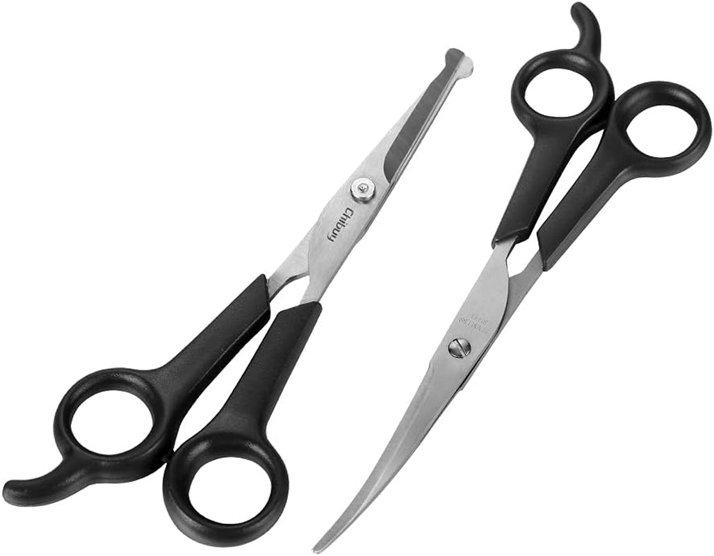 Pet Grooming Scissors Set Ball Tip Eye Cut Scissors and Curved Shears, Professional Home Pets Grooming Tools Kit for Dogs and Cats 6 Dark Grey