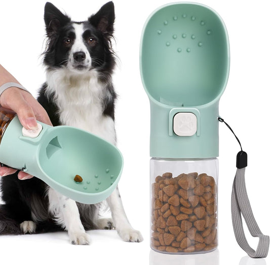 Handheld Dog Treat Dispenser Built-In Clicker & Treat Pouch, Hand Feeder for Puppy Training Walking Hiking Traveling (6.7 OZ, Green)