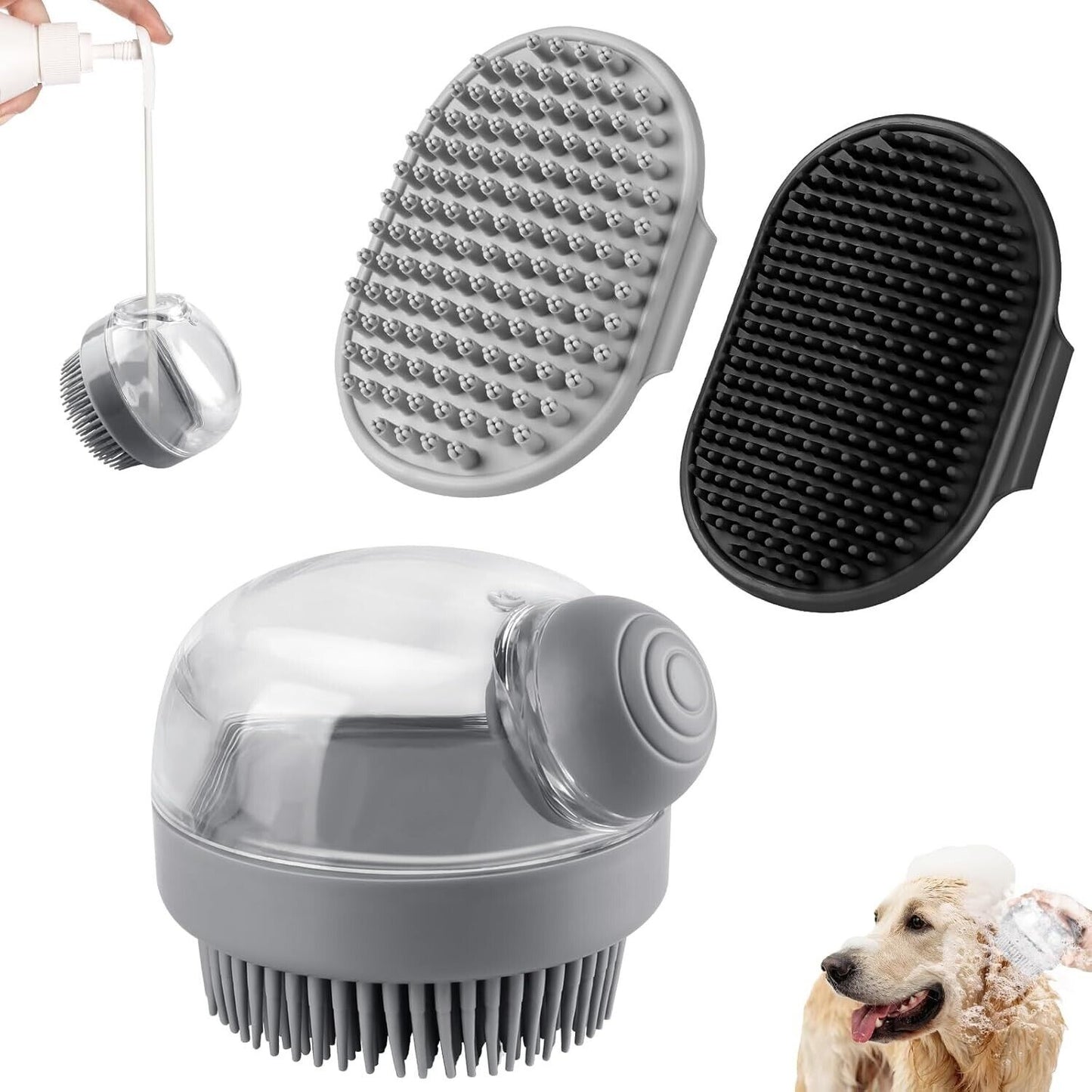 3PCS Dog Bath Brush Scrubber,Shamp