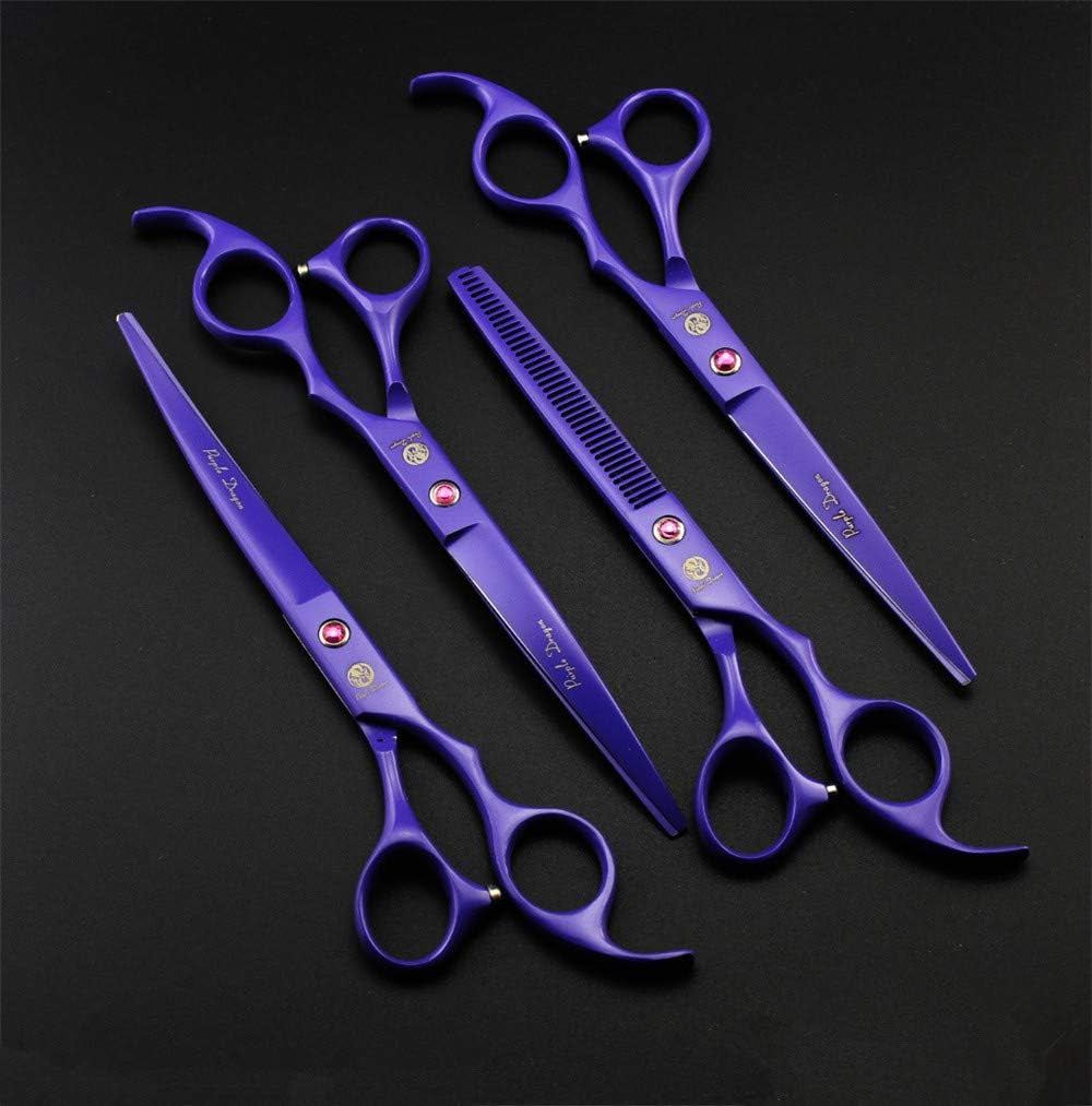 Professional 7.0 Inch 4PCS Pet Grooming Scissors Kit Japan Premium Steel Straight & Curved & Thinning Blade Dog Hair Cutting Shears Set with Case