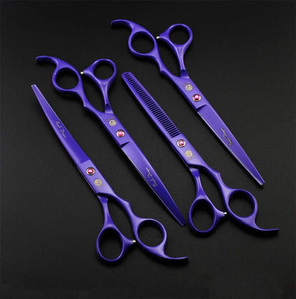 Professional 7.0 Inch 4PCS Pet Grooming Scissors Kit Japan Premium Steel Straight & Curved & Thinning Blade Dog Hair Cutting Shears Set with Case
