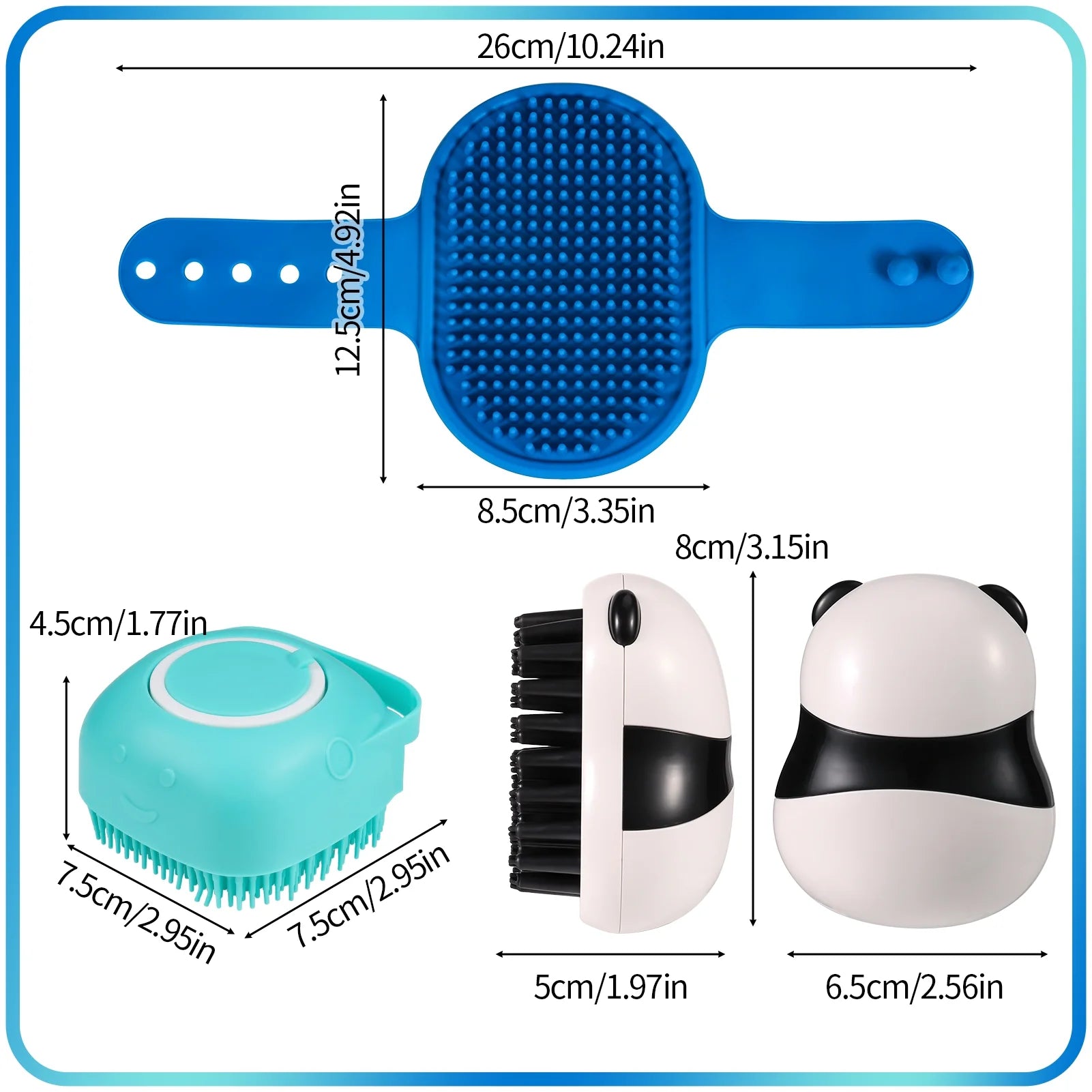3Pcs Dog Bath Scrubber, Pet Massage Grooming Shower Silicone Brush, Washing Brush Scrubber with Adjustable Ring Handle, Dog Shampoo Brush for Short Long Haired Dogs Cats