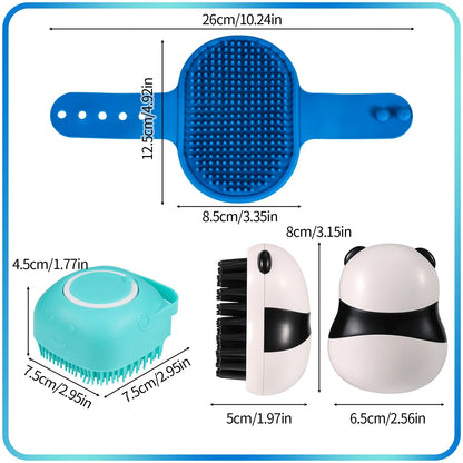 3Pcs Dog Bath Scrubber, Pet Massage Grooming Shower Silicone Brush, Washing Brush Scrubber with Adjustable Ring Handle, Dog Shampoo Brush for Short Long Haired Dogs Cats