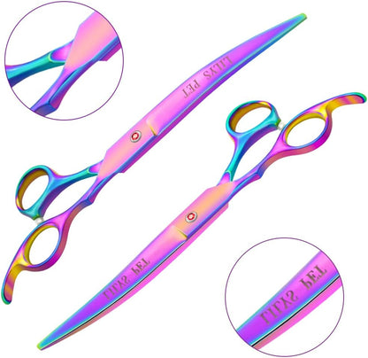 Professional PET DOG Grooming Coated Titanium Scissors Suit Cutting&Curved&Thinning Shears (7.0 Inches, Rainbow)…