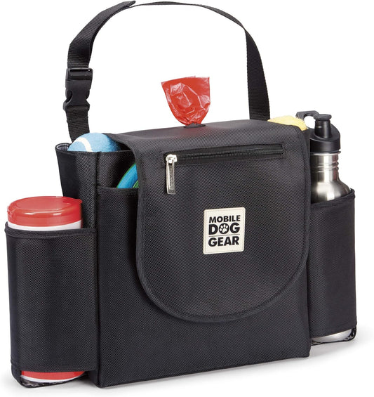 , Car Seat Back Organizer Travel Bag, Includes Built-In Waste Bag Dispenser and 1 Bag Roll, Black, Meets Airline Requirements