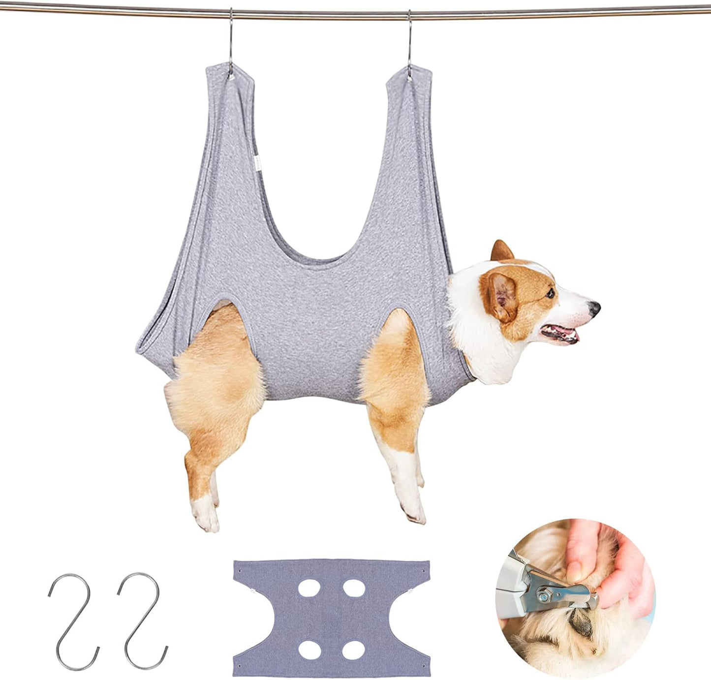 Pet Grooming Hammock,Pet Nail Clip Bag for Grooming,Bathing,Nail Cutting and Ear Removal,Dog Cat Hammock for Small Medium Dogs Cats Indoor,Pet Grooming Bag with Hangers and Fixing Pets(13.7Inch)