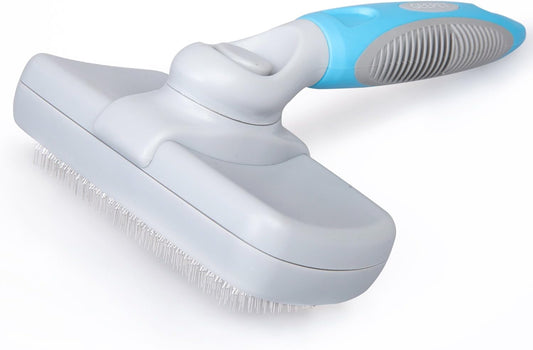 Self Cleaning Slicker Brush for Dogs and Cats - Easy to Clean Pet Grooming Brush Removes Mats and Loose Hair with Minimal Effort and Comfort - Suitable for Long or Short Hair (Medium-Large)