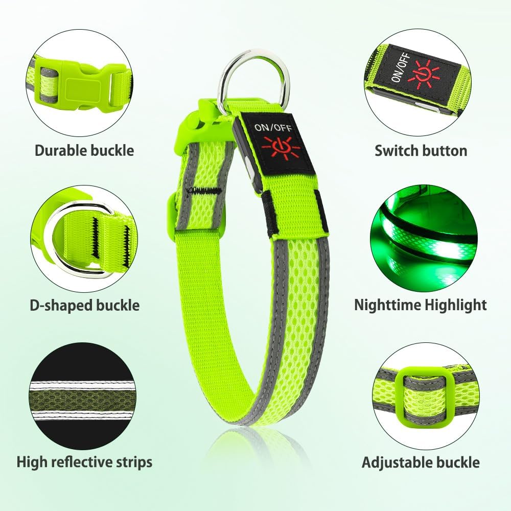 Light up Dog Collar - USB Rechargeable LED Dog Collar Glow in the Dark 