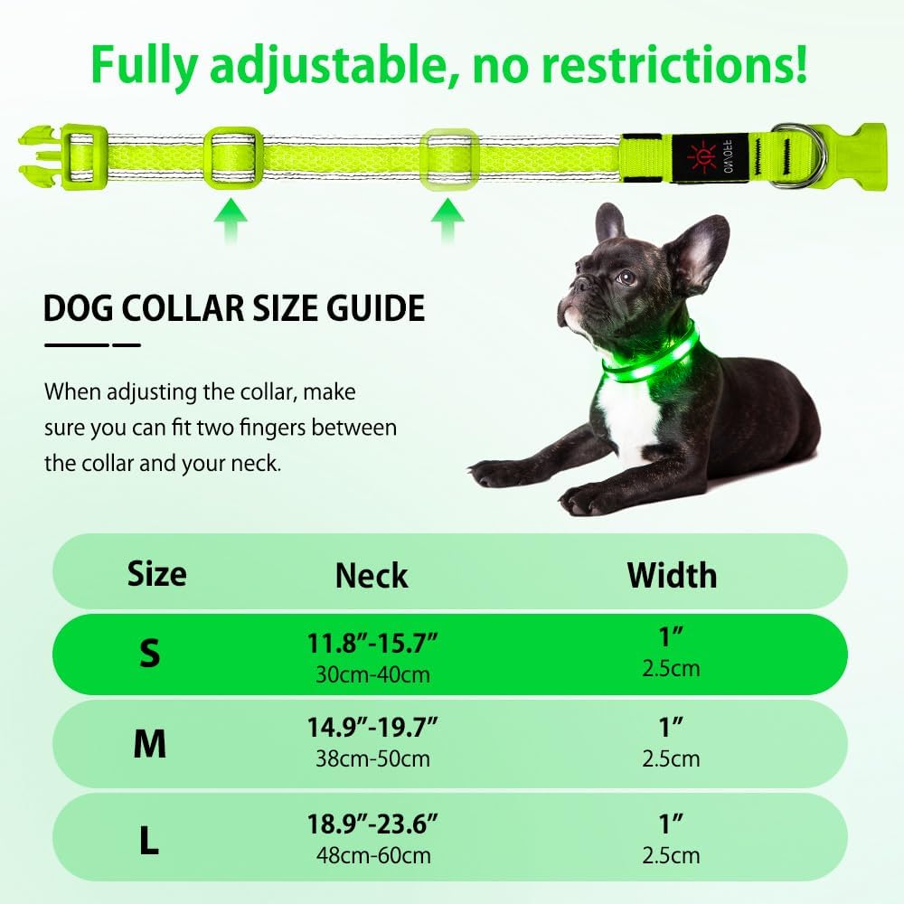 Light up Dog Collar - USB Rechargeable LED Dog Collar Glow in the Dark 