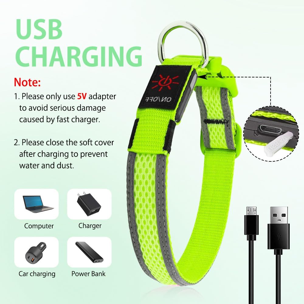 Light up Dog Collar - USB Rechargeable LED Dog Collar Glow in the Dark 