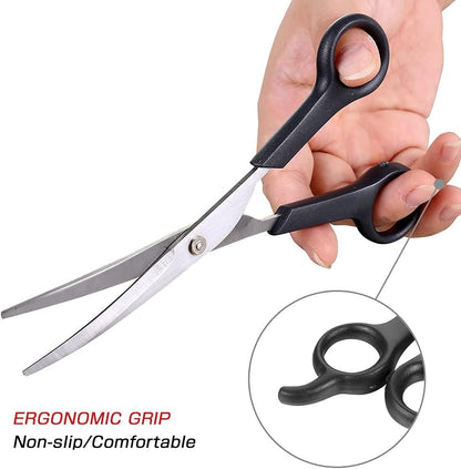 Pet Grooming Scissors Set Ball Tip Eye Cut Scissors and Curved Shears, Professional Home Pets Grooming Tools Kit for Dogs and Cats 6 Dark Grey