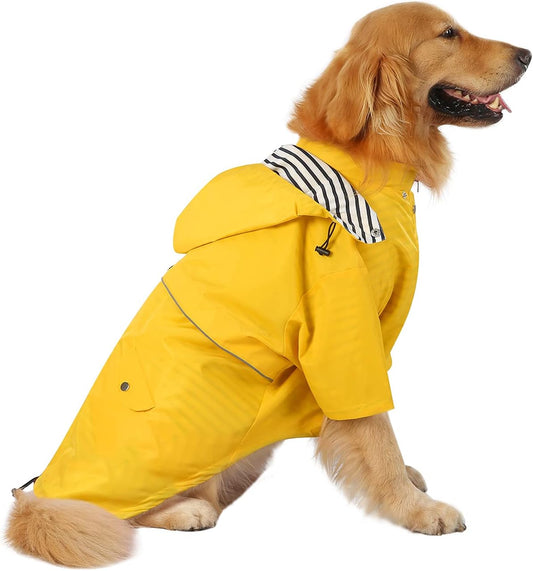 Dog Raincoat Double Layer Zip Rain Jacket with Hood for Small to Large Dogs Yellow - XL