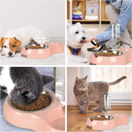 Pet Water and Food Bowl Set with Automatic Water Dispenser Bottle