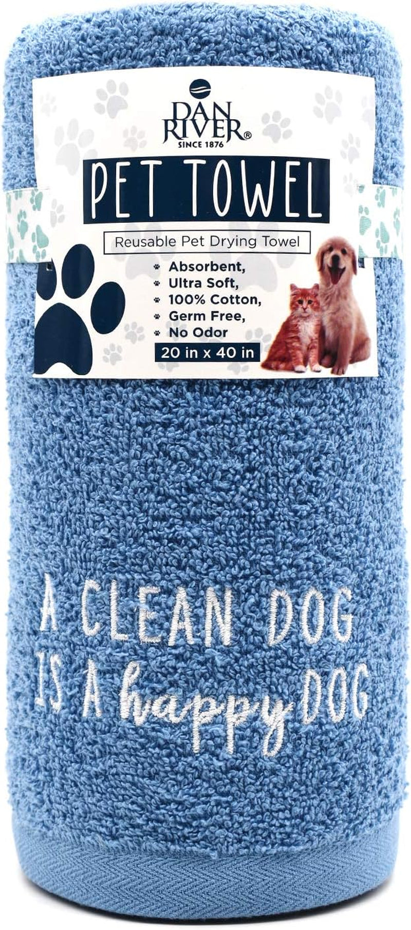 Dog Towels for Drying Dogs Large, 100% Cotton Puppy Bath Towel, Ultra Soft 450 GSM Super Absorbent Quick Dry Pet Grooming Supplies, 20X40 Inches, Medium Blue