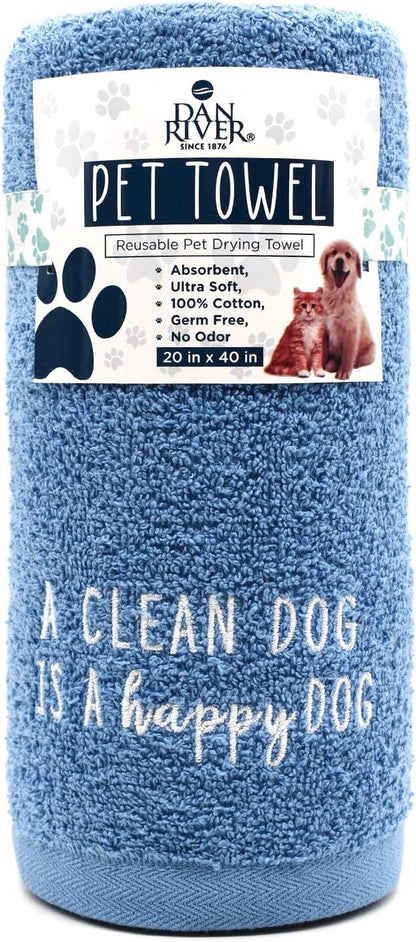 Dog Towels for Drying Dogs Large, 100% Cotton Puppy Bath Towel, Ultra Soft 450 GSM Super Absorbent Quick Dry Pet Grooming Supplies, 20X40 Inches, Medium Blue