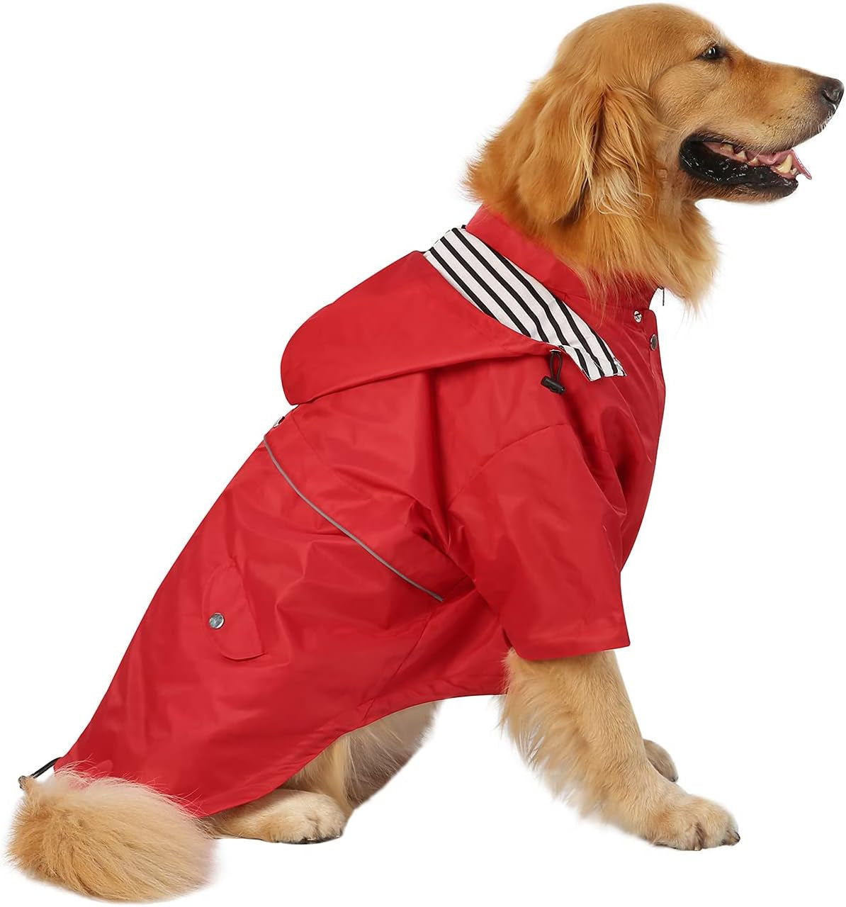 Dog Raincoat Double Layer Zip Rain Jacket with Hood for Small to Large Dogs Red - XL