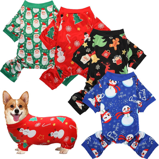 4 Pieces Christmas Dog Pajamas Christmas Element Puppy Clothes Santa Snowman 