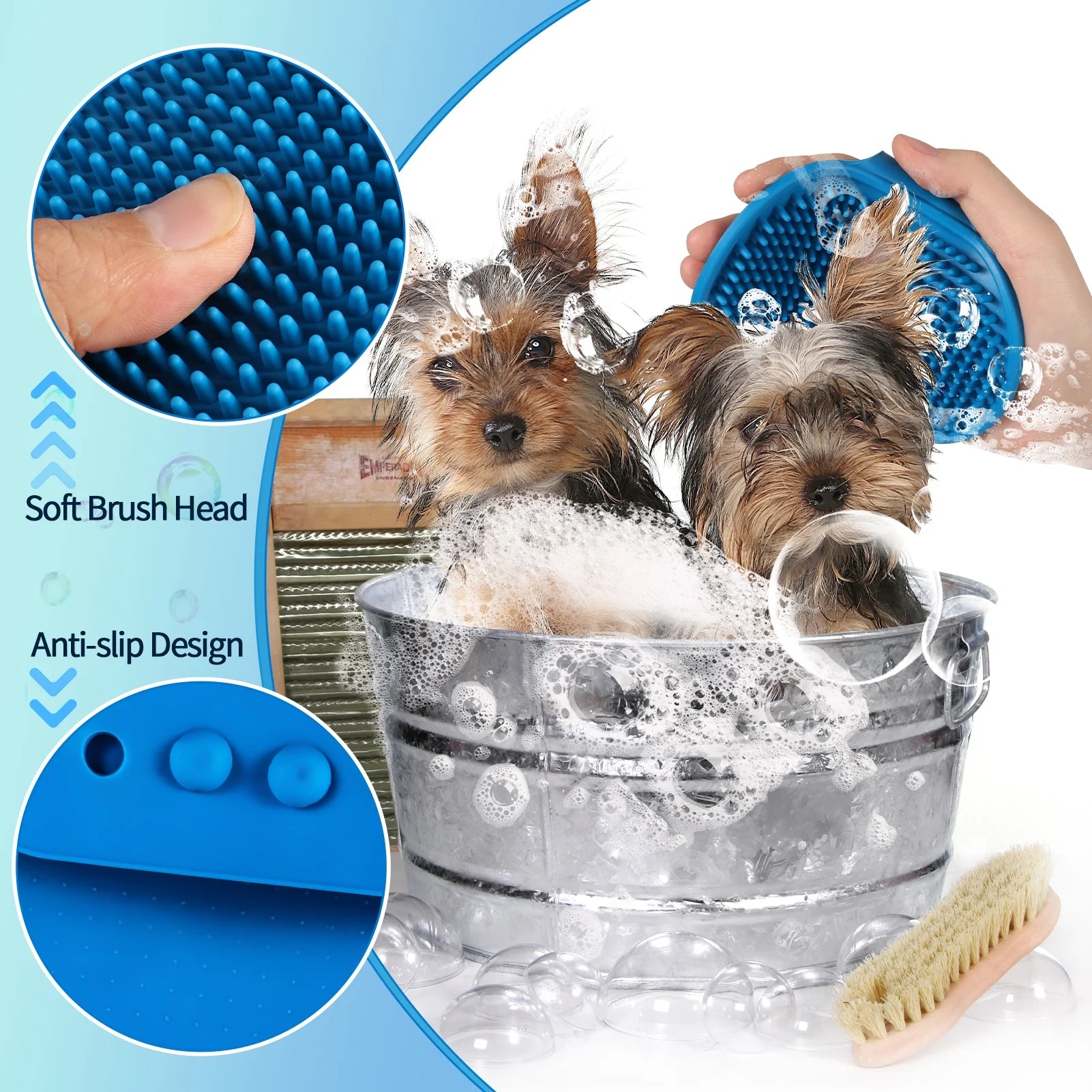 3Pcs Dog Bath Scrubber, Pet Massage Grooming Shower Silicone Brush, Washing Brush Scrubber with Adjustable Ring Handle, Dog Shampoo Brush for Short Long Haired Dogs Cats