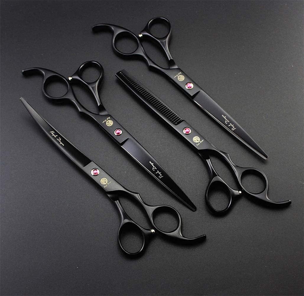 Professional 7.0 Inch 4PCS Pet Grooming Scissors Kit Japan Premium Steel Straight, Curved & Thinning Blade Dog Hair Cutting Shears Set with Case