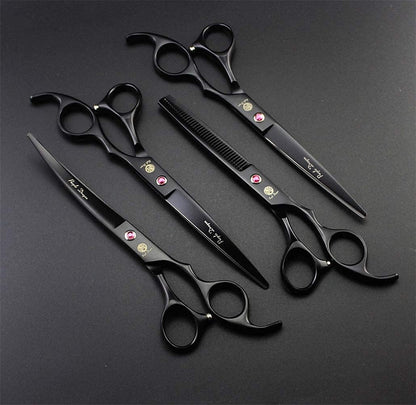 Professional 7.0 Inch 4PCS Pet Grooming Scissors Kit Japan Premium Steel Straight, Curved & Thinning Blade Dog Hair Cutting Shears Set with Case