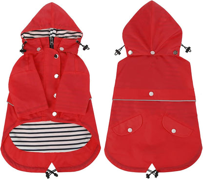 Dog Raincoat Double Layer Zip Rain Jacket with Hood for Small to Large Dogs Red - XL
