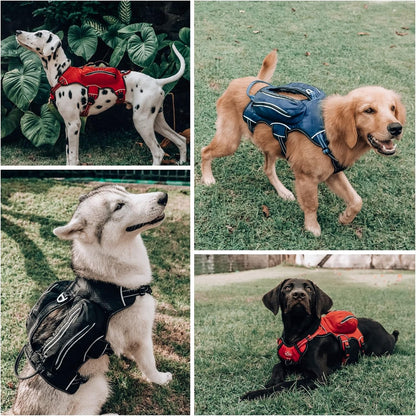 Escape Proof Dog Harness with Four Pockets | Waterproof Backpack Harness | Full Body Dog Lift Handle | 5 Point Adjustable Fit | 3M Reflective for Safety | Dog Hiking Harness for Day Trips