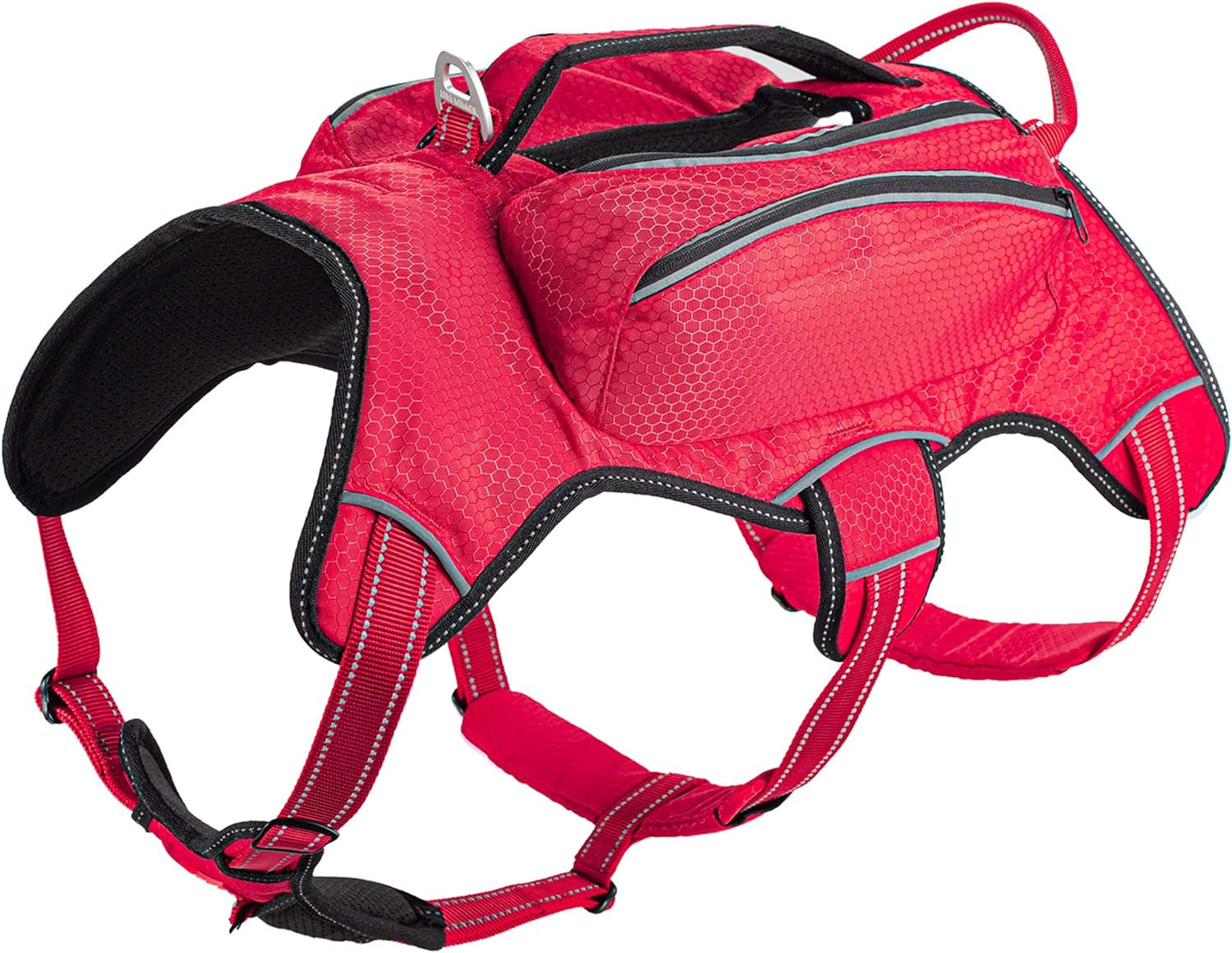 Escape Proof Dog Harness with Four Pockets | Waterproof Backpack Harness | Full Body Dog Lift Handle | 5 Point Adjustable Fit | 3M Reflective for Safety | Dog Hiking Harness for Day Trips