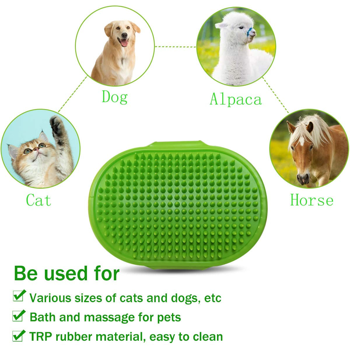 2Pcs Dog Bath Brush, Pet Bath Brush Rubber Dog Comb with Adjustable Ring Handle for Long Short Haired Pet (Bule+Green)