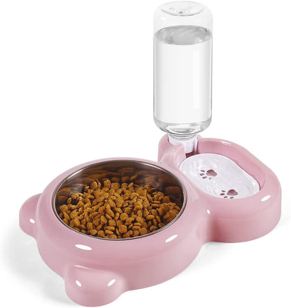 Double Dog Cat Bowl, Pet Water & Food Bowl Set with Automatic Water Dispenser Bottle 
