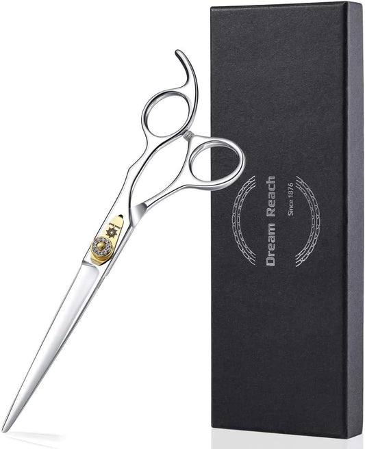 Professional Dog Grooming Straight, Curved, Thinning/Blending/Chunking Scissors Kit, JP-440C Stainless Steel Pet Cat Hair Cutting/Trimming Shears (7 Inch-Straight Scissors)